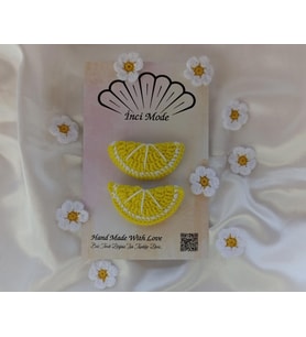 Kız Çocuk Limon Meyveli 2'li Toka Seti Hand Made Sarı Örgü Toka