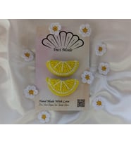 Kız Çocuk Limon Meyveli 2'li Toka Seti Hand Made Sarı Örgü Toka (Çok Renkli)