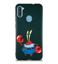 Samsung Galaxy M11 Soft Premier Kapak Bay Yengeç Tasarımlı Silikon Kılıf - Yeşil (Şeffaf)