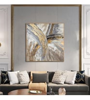 Yağlı Boya Dokulu Tablo Kahve Gold Soyut Altın Çerçeveli U08004