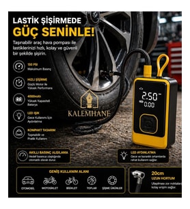 Kalemhane Taşınabilir Dijital Akım Korumalı Hava Kompresörü ve Powerbank 4000mAh