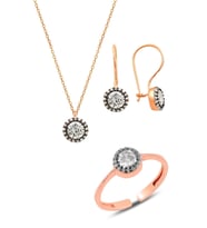 Gümüş rose elmas montörlü üçlü set 