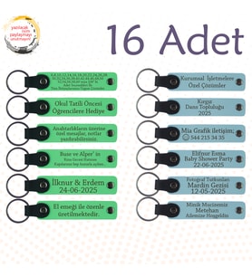 F Yeşili & Gök Mavi, Aile Pikniklerine Küçük Hatıra, 16’lı Set, İsim Yazılı Anlamlı Deri Hediyelik
