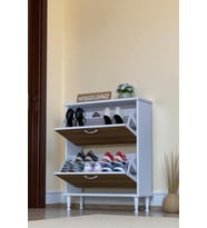 Eliusta Antrex 72 cm Ceviz 2 Düşer Kapaklı Ayakkabılık 72x90x26 cm Ayaklı 4 Bölmeli Ayakkabılık
