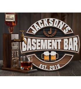 BK Gift Kişiye Özel Ahşap Kabartma İsimli Bar Tabela 35cm ve Musluklu Doğal Ahşap Viski Stand Seti, Özel Bar Tabela, Ev Bar Dekoru, İçki Standı-2