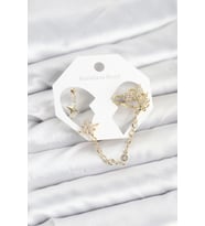 Kutup Yıldızı Model Pirinç Gold Renk Zincir Bağlantılı Ear Cuff Küpe Seti 5886