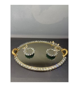 Dekoratif Kristal Cam Ayna Oval Sunum Tepsisi Gold