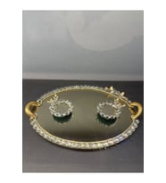 Dekoratif Kristal Cam Ayna Oval Sunum Tepsisi Gold