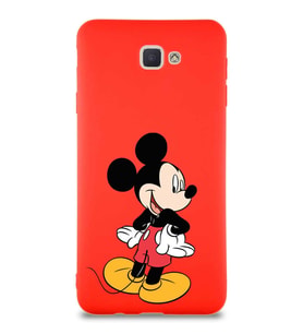 Samsung Galaxy J7 Prime 2 Soft Premier Kapak Mickey Mouse-D Tasarımlı Silikon Kılıf - Kırmızı (Şeffaf)