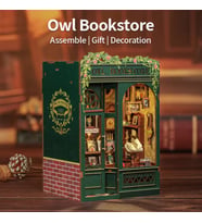 Owl Bookstore - CUTEBEE 2024 Yeni Stil Mini Book Nook Kiti, Toz Koruma Kılıflı, Kendin Yap Oyuncak Bebek Evleri, Minyatür Ev Kiti, LED Işıklı, Booknook Evleri, Model Yapı Setleri (SD02B-AMZ01)