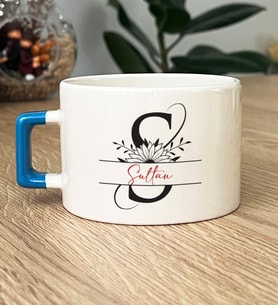 Kişiye Özel S Harfli İsme Özel Hediye Lüks Fincan İsimli İsim Yazılı (Mavi)