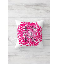 Fuşya Home Sweet Home Çift Tarafı Baskılı Gizli Fermuarlı Yastık Kılıfı Kırlent Koltuk Yastık Kılıfı (Beyaz)