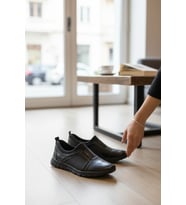 Enoch Hakiki Deri Geometrik Panel Detaylı Ortopedik Comfort Slip-On