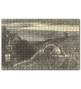 Cakapuzzle Şato Tepeler Yeldeğirmeni ve Uzanan Adam  Puzzle Yapboz MDF (Ahşap) (120 Parça)