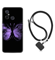 Xiaomi Redmi 12C Kılıf Resimli Boyun Askılı İpli Desenli Silikon Series Black Butterfly 1879