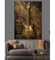 Gitar Şemalı Antik Mühendislik Tablosu Dekoratif Kanvas - Mdf Ahşap Tablo
