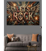 Kanatlı Let'S Rock Müzik Yazısı Dekoratif Kanvas - Mdf Ahşap Tablo