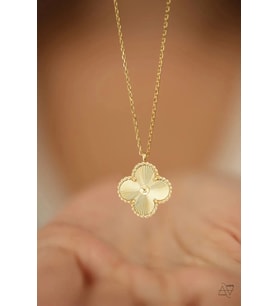 VAN CLEEF KOLYE KALEMLİ MODEL GOLD VE GÜMÜŞ RENK YONCA KOLYE  925 AYAR GÜMÜŞ KOLYE (Gold)