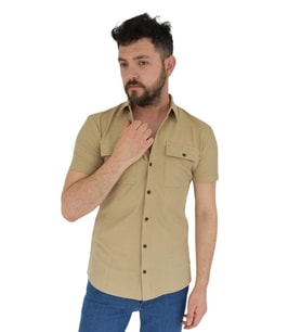 Erkek Polo Yaka Cepli Dügmeli Tişört Waffle 2362 BGL-ST02798 (Camel)