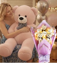 90 Cm Peluş Ayı ve LED Işıklı Romantik Lila Yumoş Peluş Ayıcık Buketi Sevgiliye Hediye (Açık Pembe)