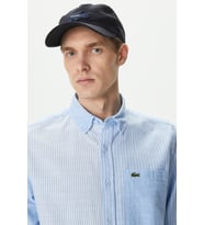 Lacoste Men's Regular Fit Button-Down Collar Linen Shirt Blue Erkek Düğmeli Yaka Keten Çizgili Gömlek Mavi