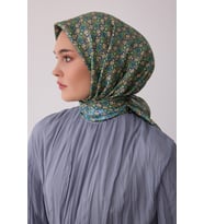 Geometrik Desen %100 Twill İpek Eşarp BE03