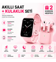 Akıllı Saat ve Bluetooth Kulaklık Seti 2 Kordon Hediyeli Arama Bildirim Spor ve Uyku Takipli