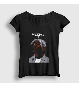 Presmono Kadın Siyah Icon Tupac Shakur T-Shirt 45891tt