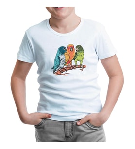 Three Colorful Birds Talking Beyaz Çocuk Tshirt