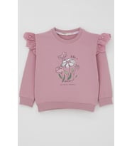 Breeze Kız Çocuk Sweatshirt Omuzları Çiçek Nakış Detaylı Çiçek Baskılı 2-6 Yaş, Gülkurusu (Gül Kurusu)