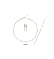 Sıralı Damla Doğal İnci Kolye Bileklik Küpe Üçlü Set (Rose)