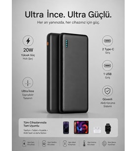 FP10 PD 20W Hızlı Şarj 10.000mAh Type-C ve Mikro USB Girişli Taşınabilir Powerbank