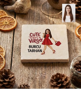 Kişiye Özel Karikatürlü Cute But Virgo Başak Burcu Bardak Altlığı Doğum Günü Hediyesi