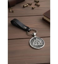 Valknut Ve Pusula Çift Taraflı Tasarım Erkek Anahtarlık Siyah Gerçek Deri Anahtarlık Hediye Anahtarlık
