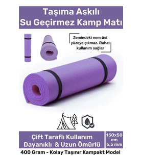 #KampMatı Taşıma Askılı Su Geçirmez Çift Taraflı Kaymaz Çadır Uyku 6.5mm Lila Kamp Yer Minderi