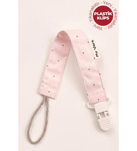 Pudra Puantiyeli - Plastik Klipsli - Pamuklu Emzik Askısı - Emzik Zinciri - Emzik Tutacağı