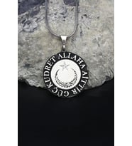 Ay Yıldızlı - Kelime-i Tevhid - Güç Kudret Allaha Aittir Yazlı 925 Ayar Gümüş Kolye Zincir 902123