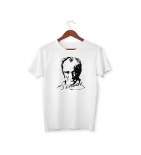 Atatürk Baskılı Erkek Çocuk Tişört 5-14 Yaş Beyaz ATA-410