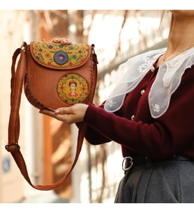 Klasik Frida Çapraz Örgülü Kol Çantası Etnik Bohem Style - Taba