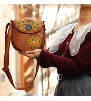 Klasik Frida Çapraz Örgülü Kol Çantası Etnik Bohem Style - Taba