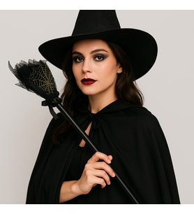 Halloween Cadı Süpürgesi Tüllü Siyah