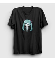 Presmono Unisex Beyaz Hatsune Miku Chibi Anime T-Shirt 538067tt (Siyah)
