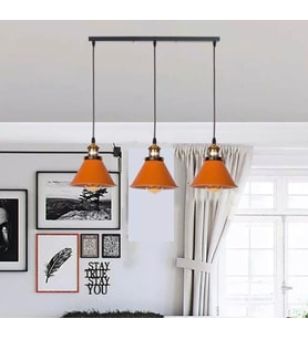 Dylight Retro Dekoratif 3 lü Bakır Rustik Metal Sarkıt Avize 60 Cm