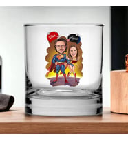 Kişiye Özel Süper Güçleri Olan Çiftler Karikatürlü Viski Kadehi