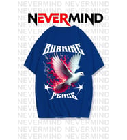 Nevermind Unisex Burning Peace Baskılı %100 Pamuk Oversize Tshirt (Lacivert)
