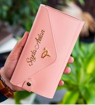 BK Gift Kişiye Özel İsimli Telefon ve Bozuk Para Bölmeli Zarf Model Pudra Kadın Cüzdanı, Sevgiliye Hediye, Anneye Hediye