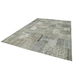Gri Halı Patchwork Eskitme Görünümlü Modern Salon Halısı Yatak Odası İçin El Dokuma Yün Pamuk Karışımlı