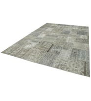 Gri Halı Patchwork Eskitme Görünümlü Modern Salon Halısı Yatak Odası İçin El Dokuma Yün Pamuk Karışımlı
