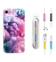 Apple iPhone 5 6 7 8 Plus Se XR Kılıf Kablo Koruma Spiral Silikon Pink Cloud 1305