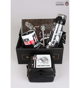 DEKOMUS GIFT BOX ÖZEL KUTULU BEŞİKTAŞ BESLENME KABI VE 500 ML TRITAN MATARA İLE KIRTASİYE SETİ (Krem)